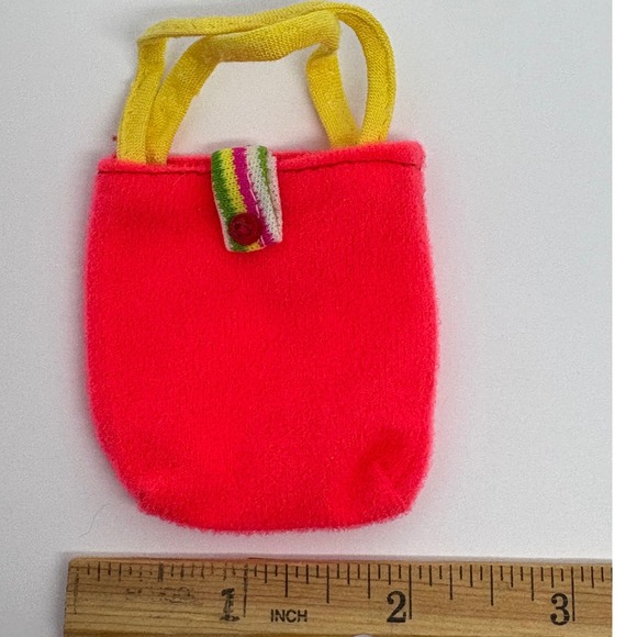 Vintage Barbie Miniature Red Purse with Yellow Handles Novelty Small Bag - Picture 3 of 6